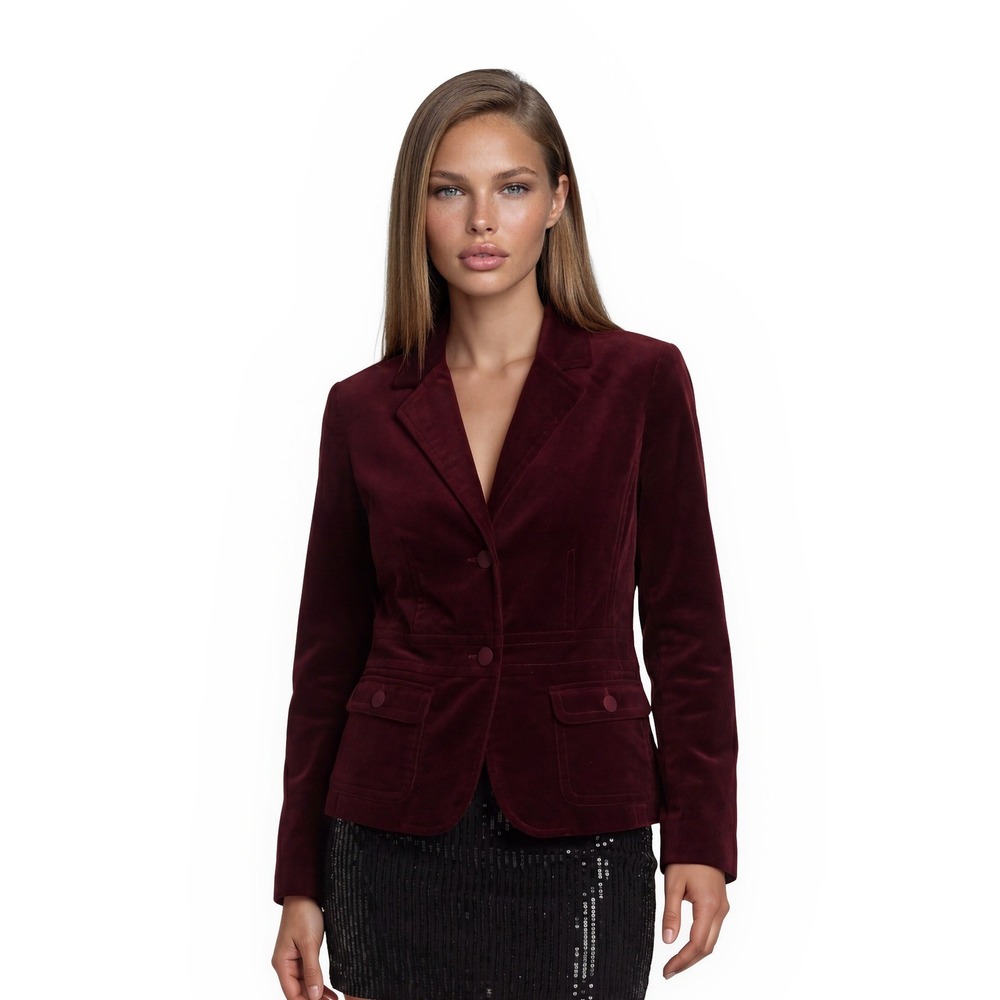 Talbots Blazer Womens Size 14 Burgundy Velvet Single Button Lined Stretch Jacket